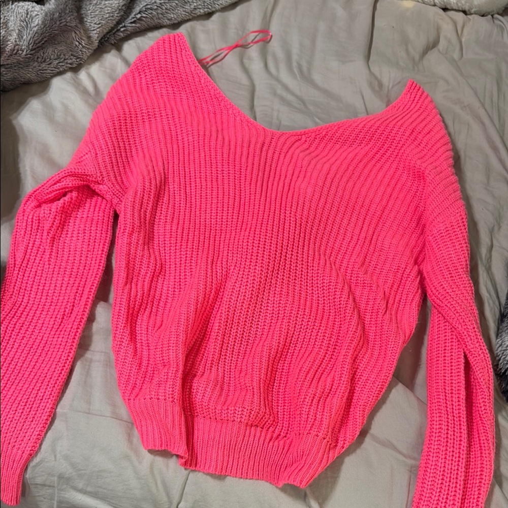 Pink Off-the-Shoulder Ribbed Sweater